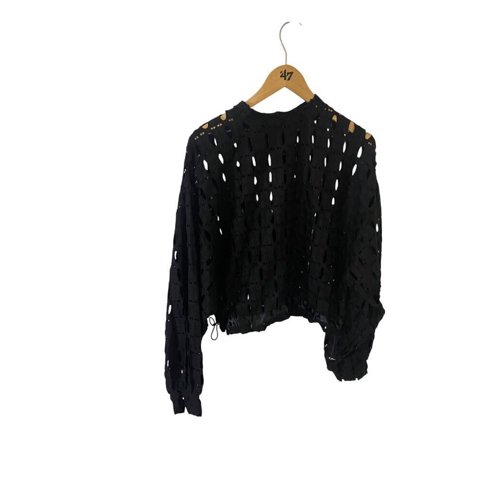 Tov Los Angeles Women's Black Cut Our Long Sleeve Pull Over Crop Top - 44